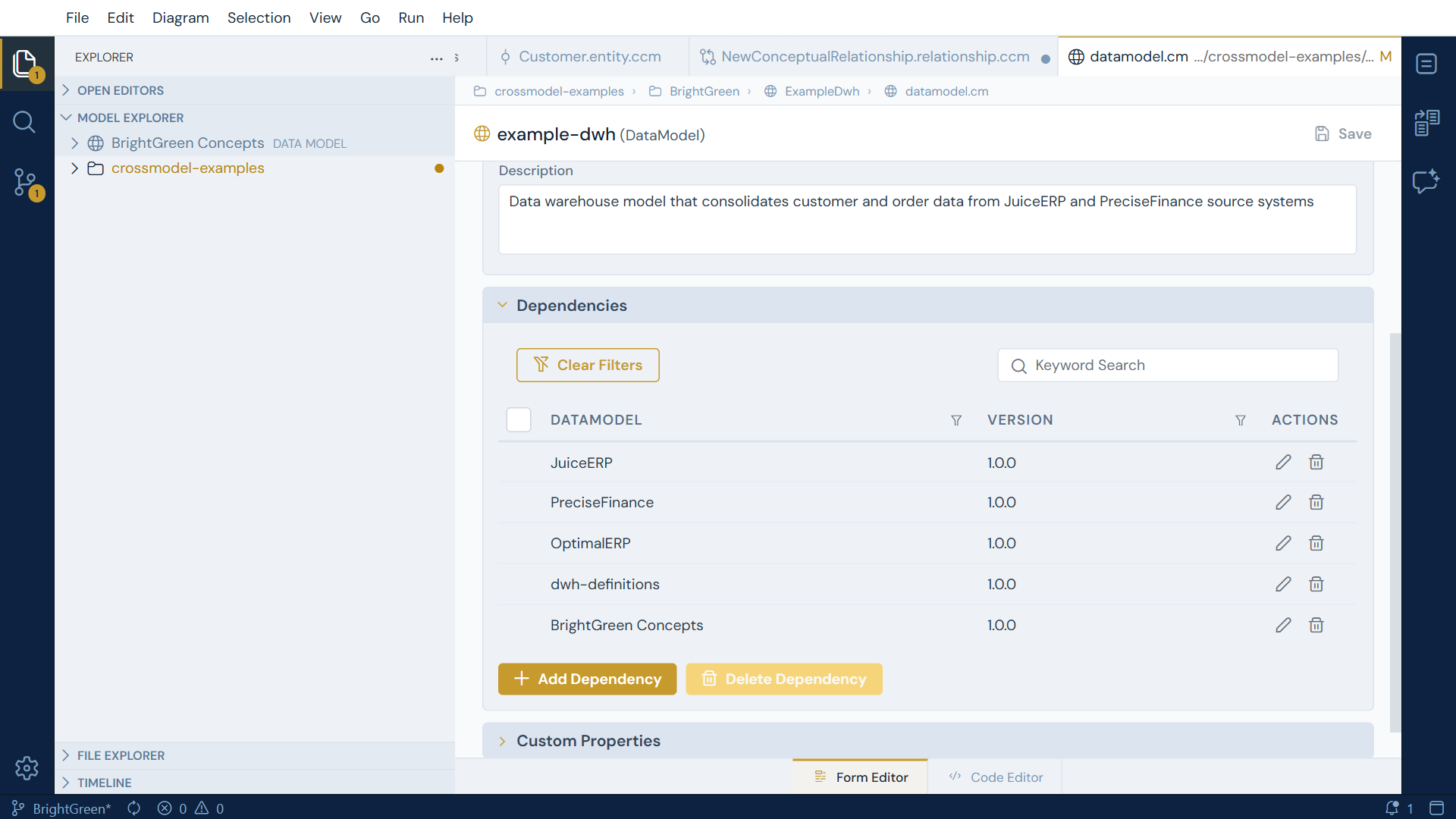 BrightGreen Concepts added to the Example DWH dependency list