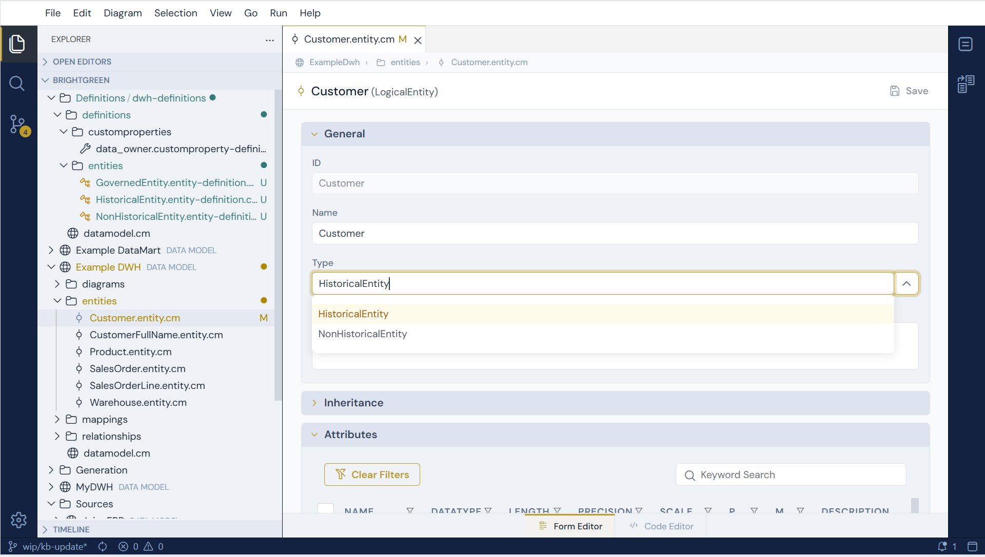Assigning a type to an entity