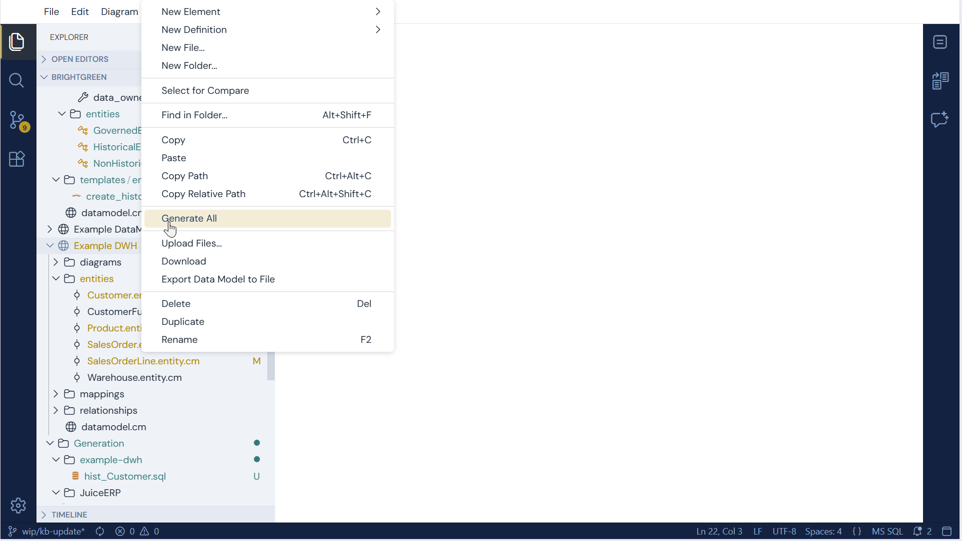 Generate command in the explorer