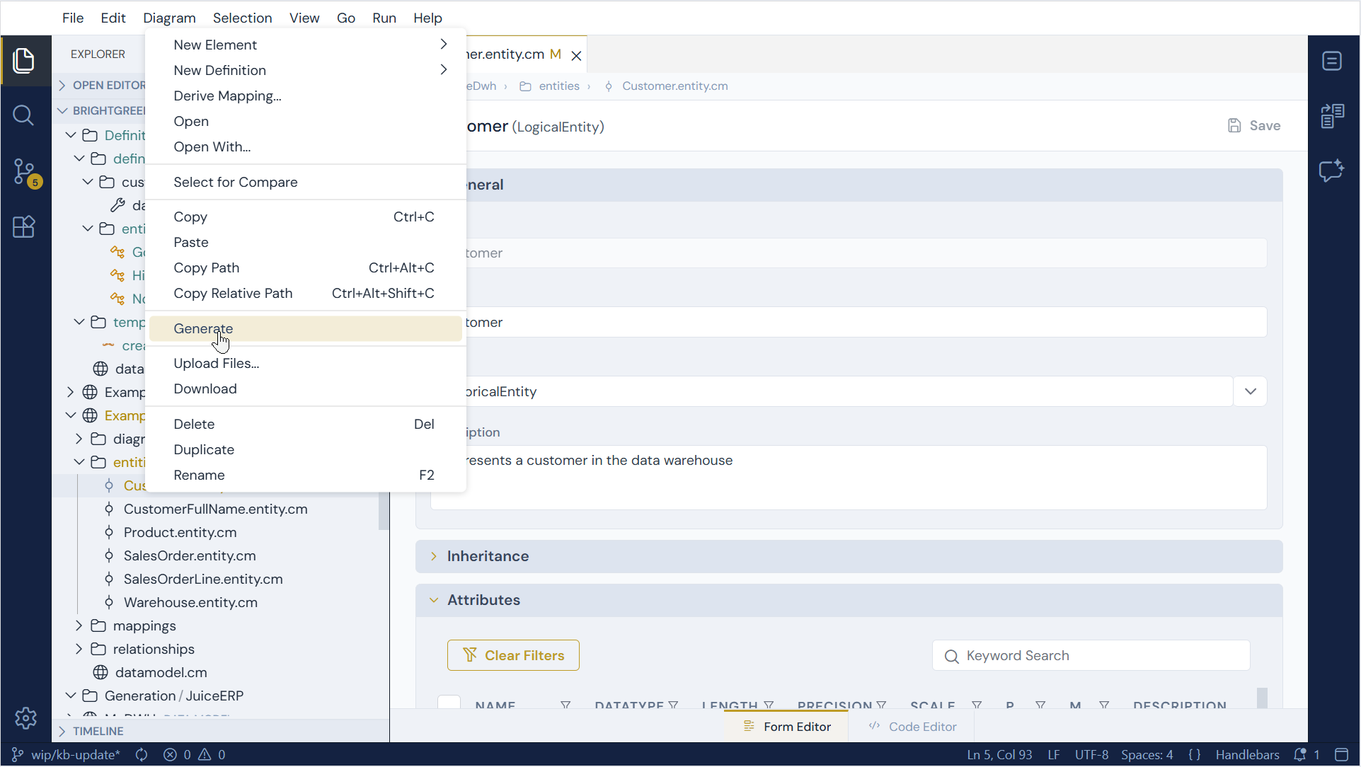 Generate command in the explorer